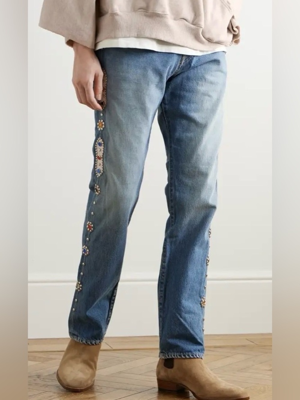 KAPITAL Monkey Cisco Indigo Jeans with Stud and Gem Embellishments 36